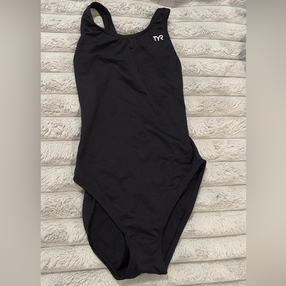 TYR Black Girls' One-Piece Swimsuit with White Logo